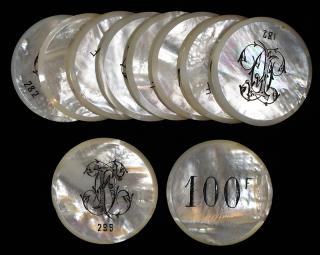 Appraisal: Set of Round Mother of Pearl Gambling Chips France ca