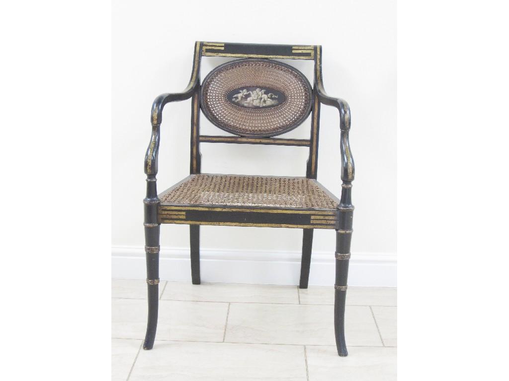 Appraisal: A Regency ebonised Dining Chair hand painted oval plaque to