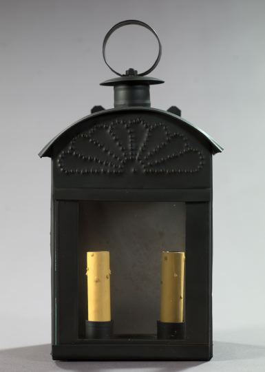 Appraisal: American Wrought Black-Painted and Glazed Tin Wall Lantern in the