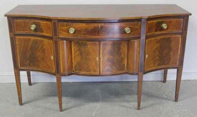 Appraisal: Antique Bowfront Mahogany Sideboard With banding and line inlay with