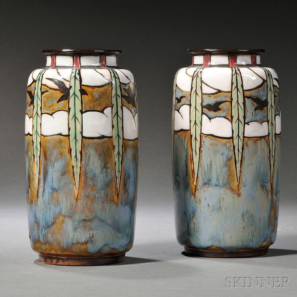 Appraisal: Pair of Royal Doulton Stoneware Vases England c by William