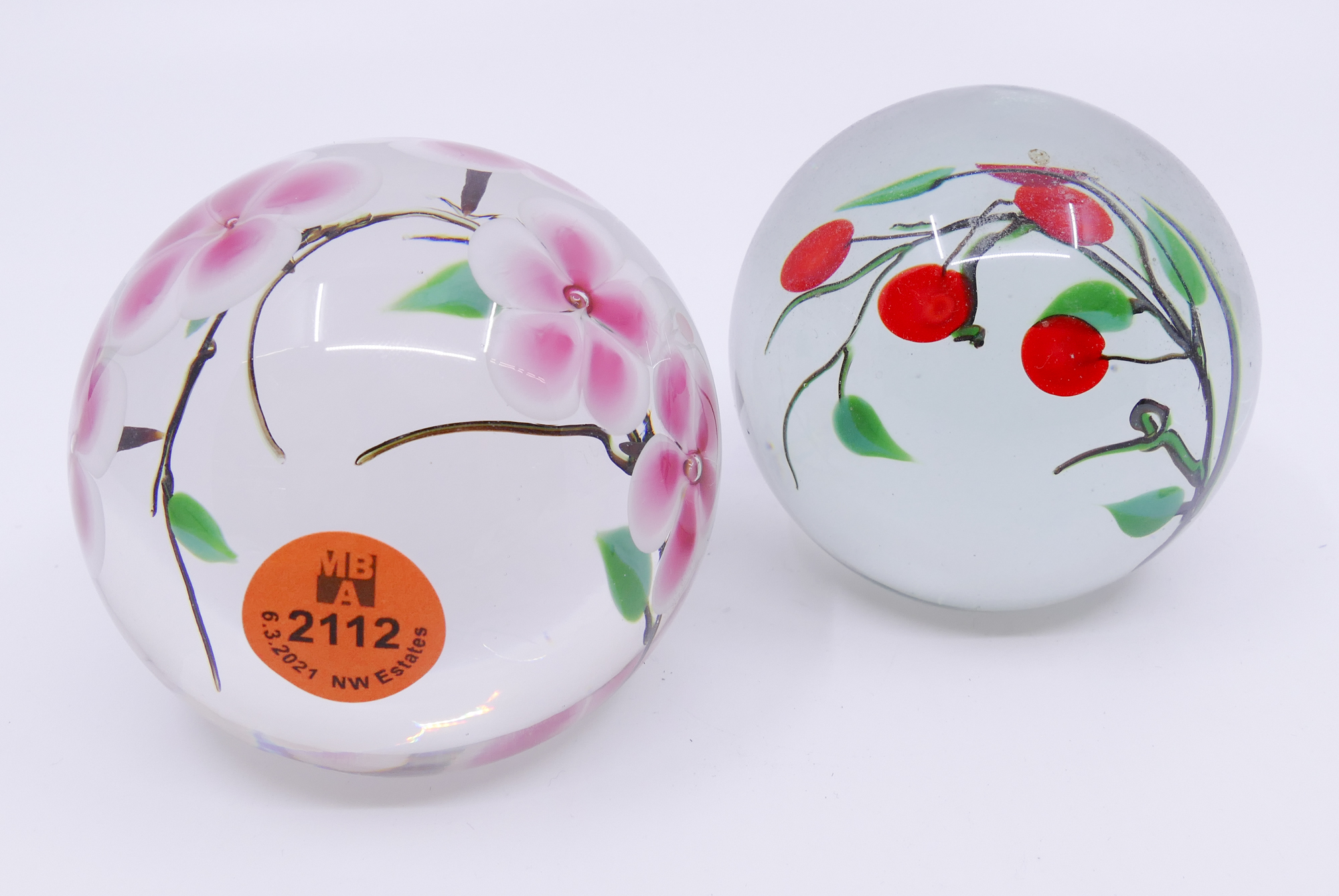 Appraisal: pc Glass Eye Cased Floral Glass Paperweights- ''