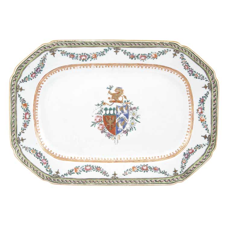 Appraisal: Chinese Export Armorial Porcelain Platter Circa Of octagonal form centering