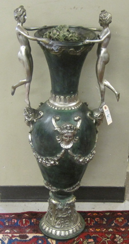 Appraisal: PATINATED AND SILVER-GILT BRONZE FLOOR VASE a verde bronze vasiform