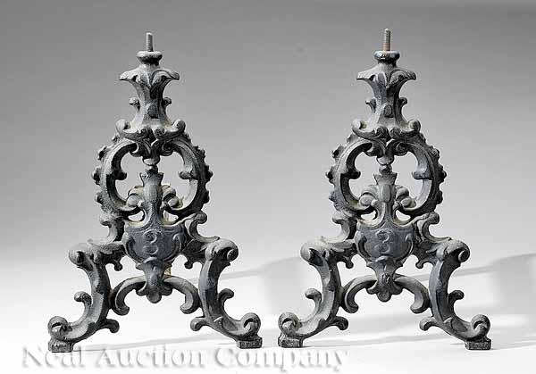 Appraisal: A Good Pair of American Rococo Cast Iron Andirons cast