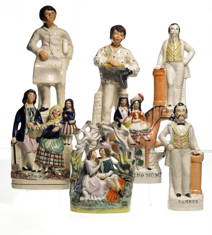 Appraisal: TWO PAIRS OF STAFFORDSHIRE EARTHENWARE PORTRAIT FIGURES OF MOODY AND