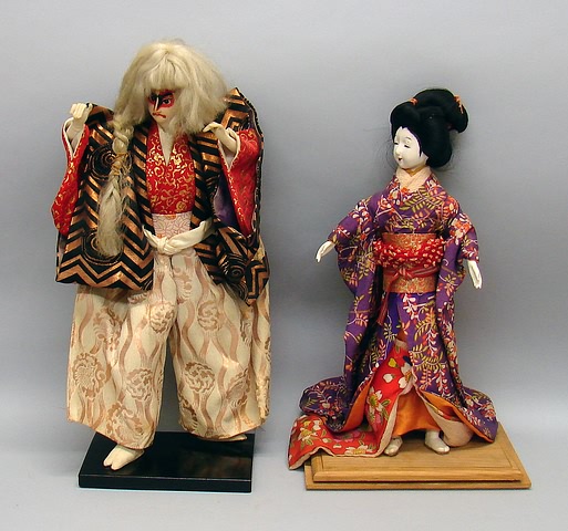 Appraisal: Pair of Japanese figures Geisha lady with gofum type head