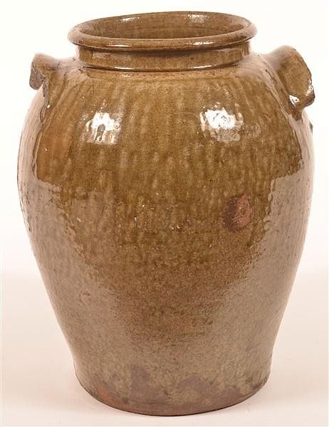 Appraisal: Green Mottle Glazed Large Storage Crock th Century Green Mottle