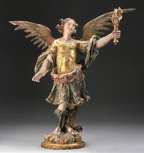 Appraisal: An Italian giltwood and polychrome decorated figure of an angel