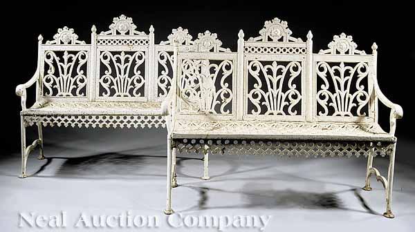 Appraisal: A Pair of American Cast Iron Arlington Settee Garden Benches