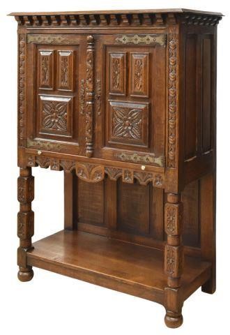 Appraisal: Renaissance Revival oak credence cupboard early th c molded cornice