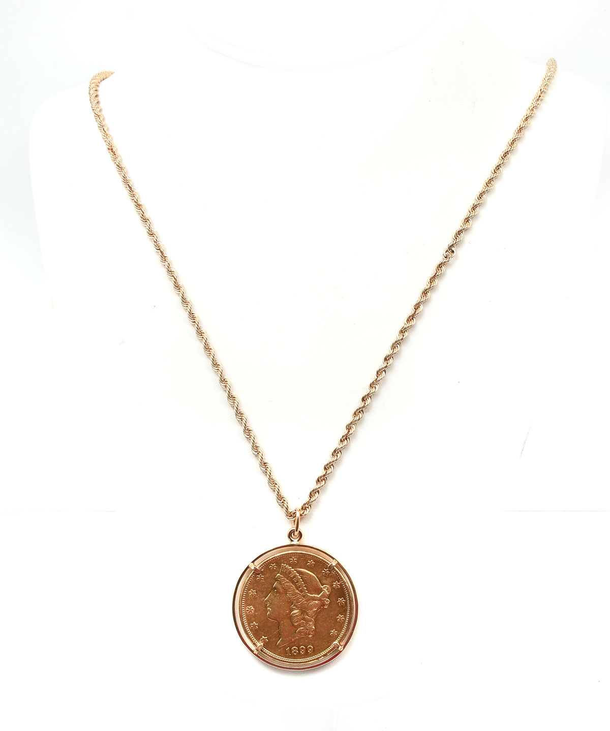 Appraisal: TWENTY DOLLAR GOLD COIN ON K GOLD ROPE CHAIN United