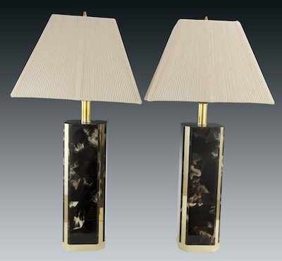 Appraisal: A Pair of Karl Springer Style Horn Clad Table Lamps