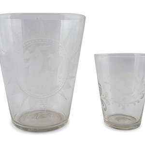 Appraisal: Two Blown and Etched Glass Beakers English or Irish th