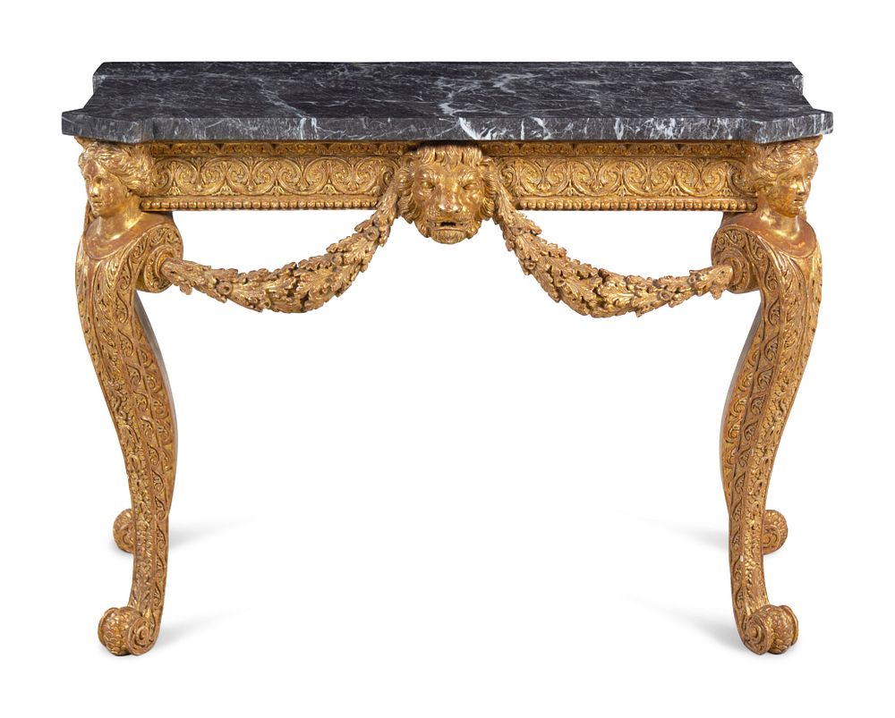 Appraisal: A George II Giltwood Marble-Top Pier Table in the Manner