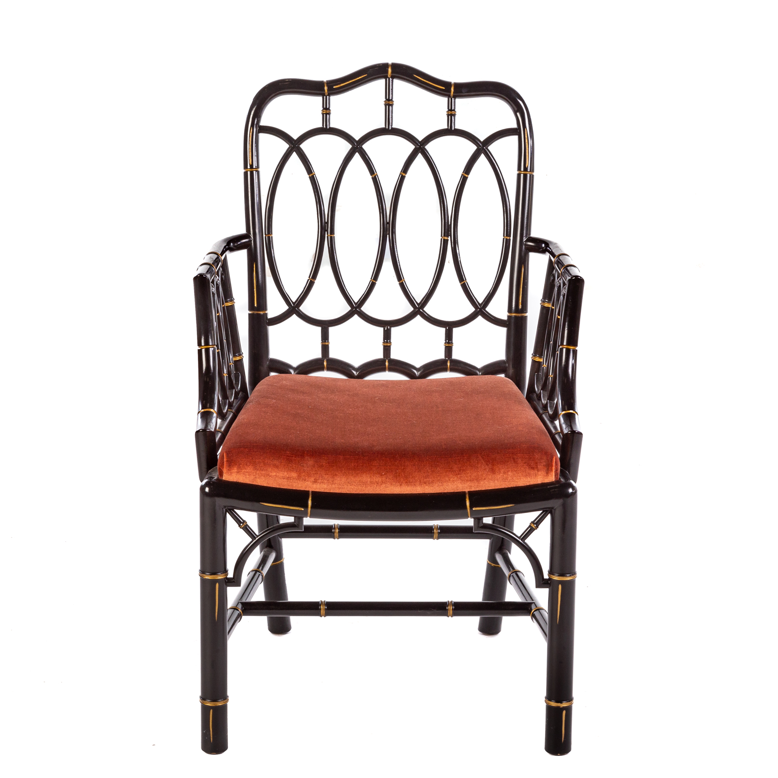 Appraisal: BAKER FURNITURE GEORGIAN STYLE ARM CHAIR th century black lacquered