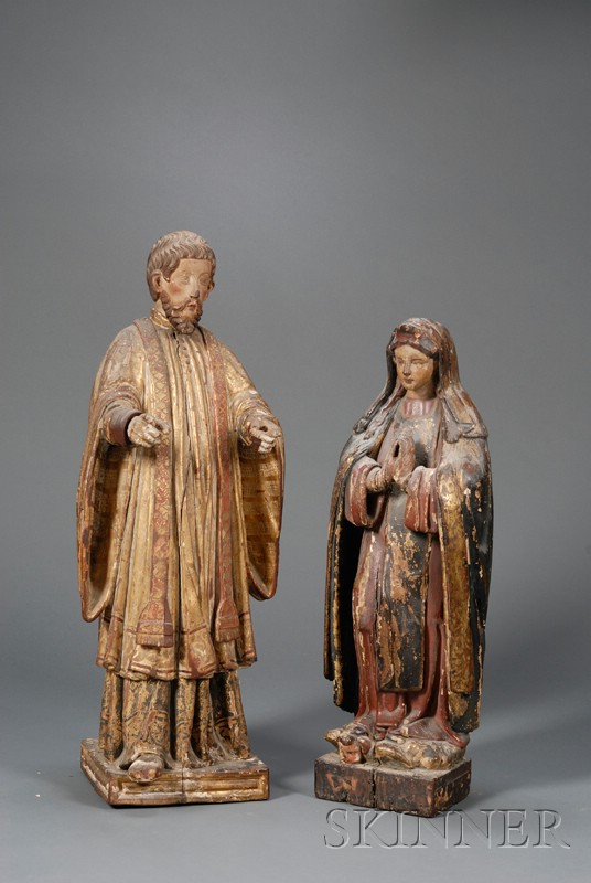 Appraisal: Two Continental Carved Wood and Gesso Ecclesiastic Figures th th