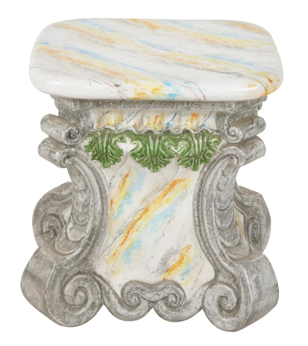 Appraisal: ITALIAN BAROQUE-STYLE GLAZED CERAMIC GARDEN SEATunsigned Provenance Chuck Fries God