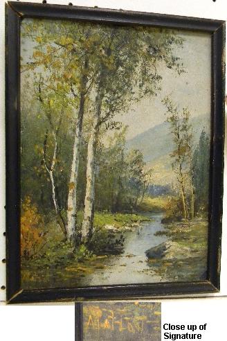 Appraisal: Frederick Matzow - oil on board birch trees and stream