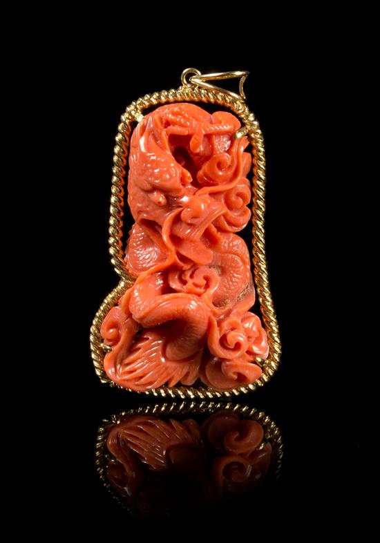 Appraisal: Sale Lot A Carved Coral Pendant depicting a writhing dragon