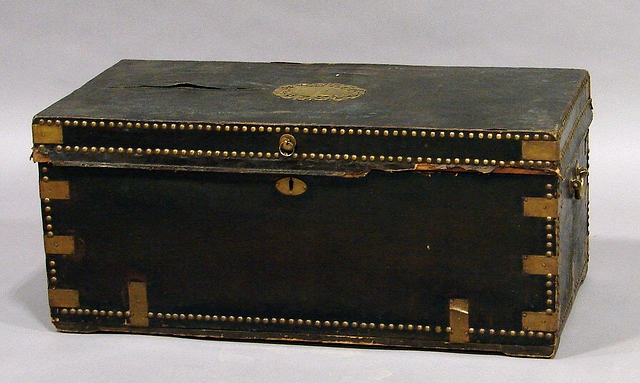 Appraisal: Oblong with brass-bound corners rows of round-head brass tacks twin