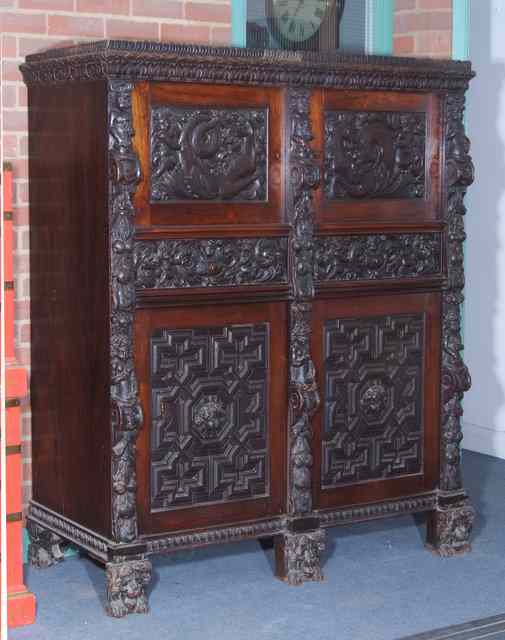 Appraisal: AN ANTIQUE DUTCH COLONIAL ROSEWOOD AND OAK PANEL KAS the