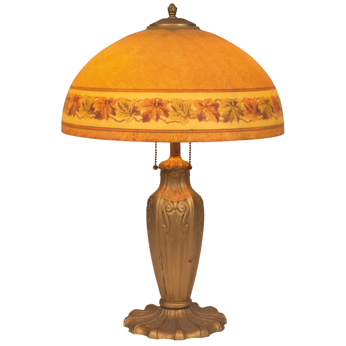 Appraisal: Jefferson lamp obverse-painted leaf design to shade on a gold