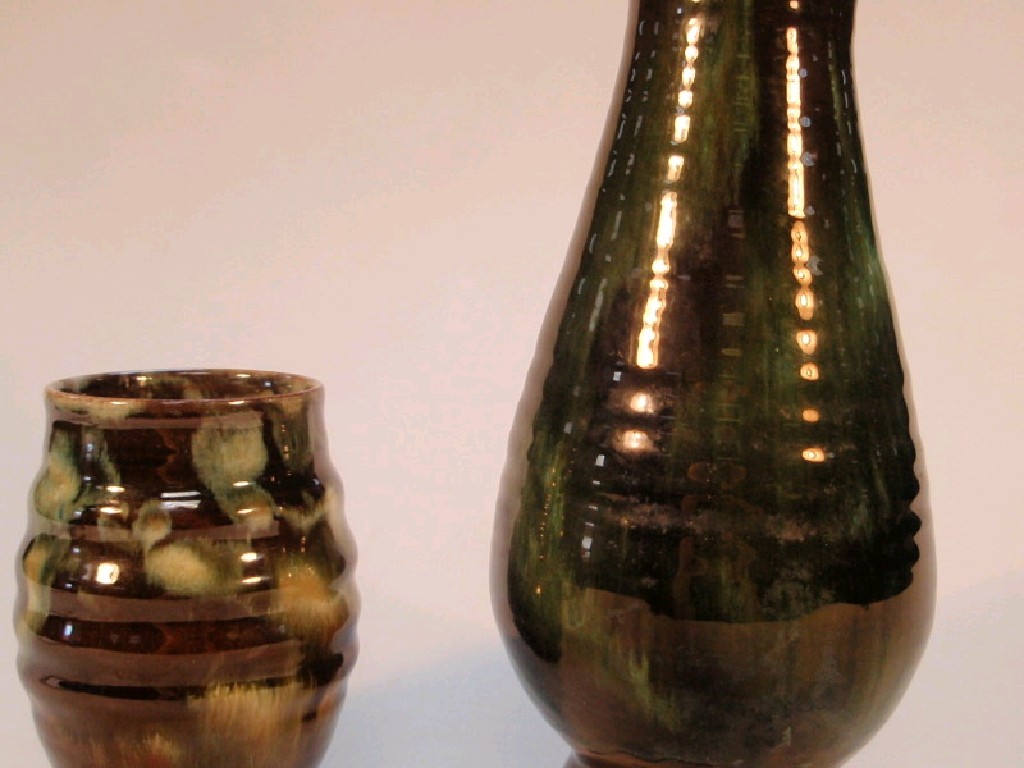 Appraisal: Two Cliffe pottery Youghal vases with streaky green glazes cm