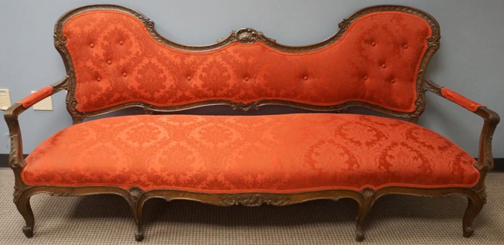 Appraisal: Louis XV Style Walnut and Red Velvet Upholstered Sofa L