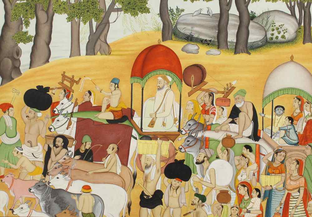 Appraisal: PERSIAN GOUACHE DEPICTING FIGURES TRAVELING IN A CARAVAN WITH ROYALTY