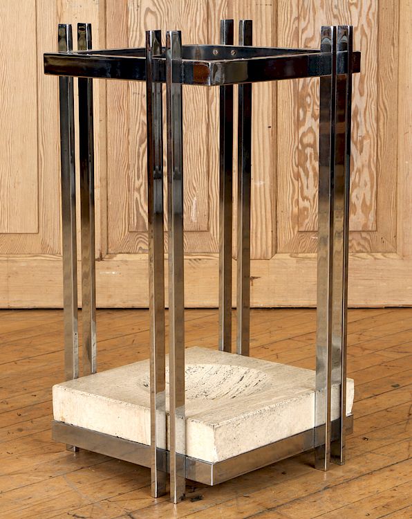 Appraisal: ITALIAN CUBIST FORM CHROME UMBRELLA STAND An Italian cubist form