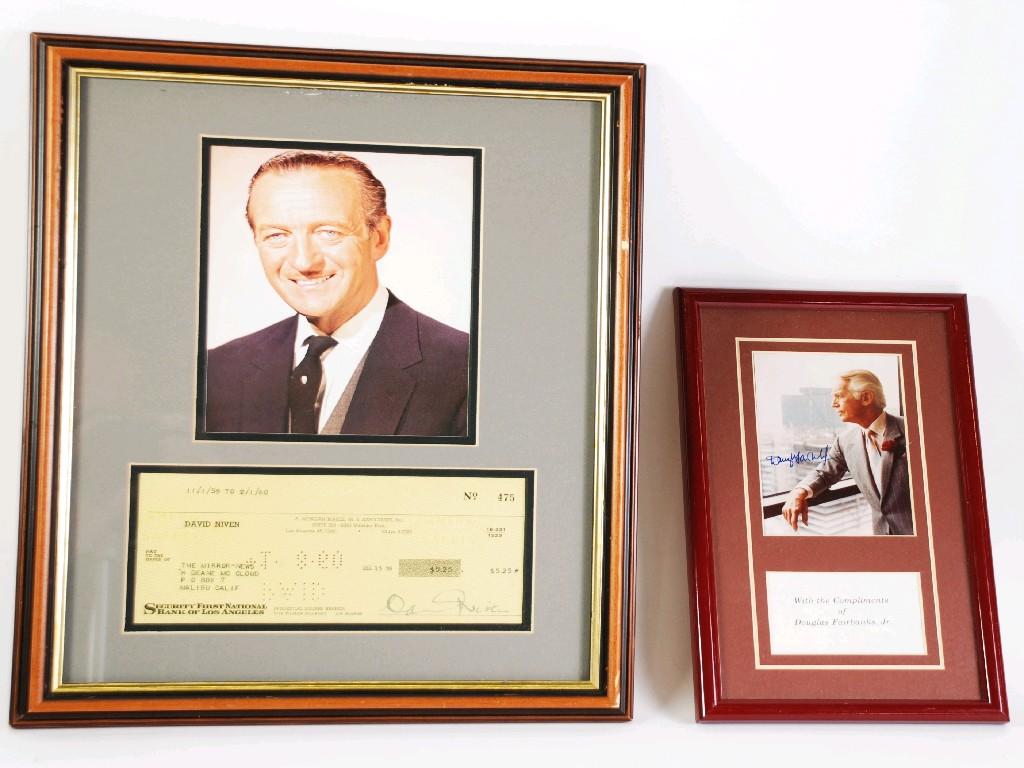 Appraisal: DAVID NIVEN SIGNED CHEQUE CIRCA framed together with colour photograph