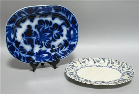 Appraisal: TWO FLOW BLUE PLATTERS One shaped-oval 'Constance' pattern Wm Alsager