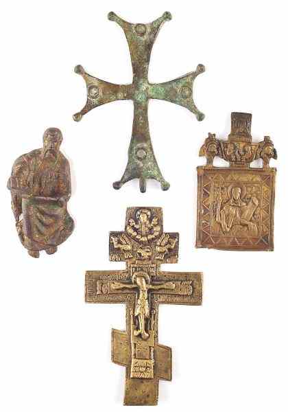 Appraisal: Four Eastern Christian Bronze Articlesthe first a Byzantine processional Latin