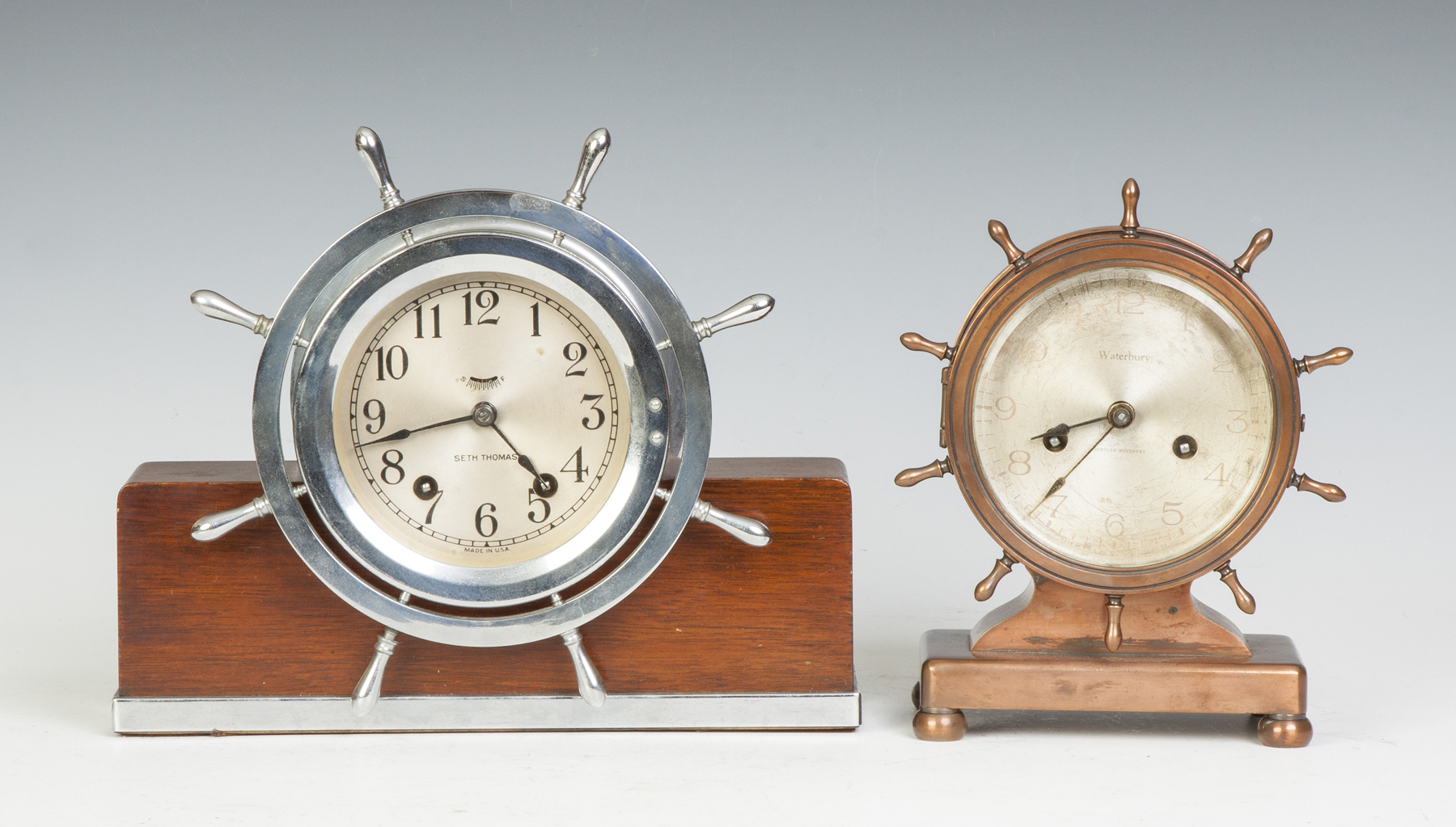 Appraisal: Seth Thomas Ship's Clock Nickel plated mahogany base day balance