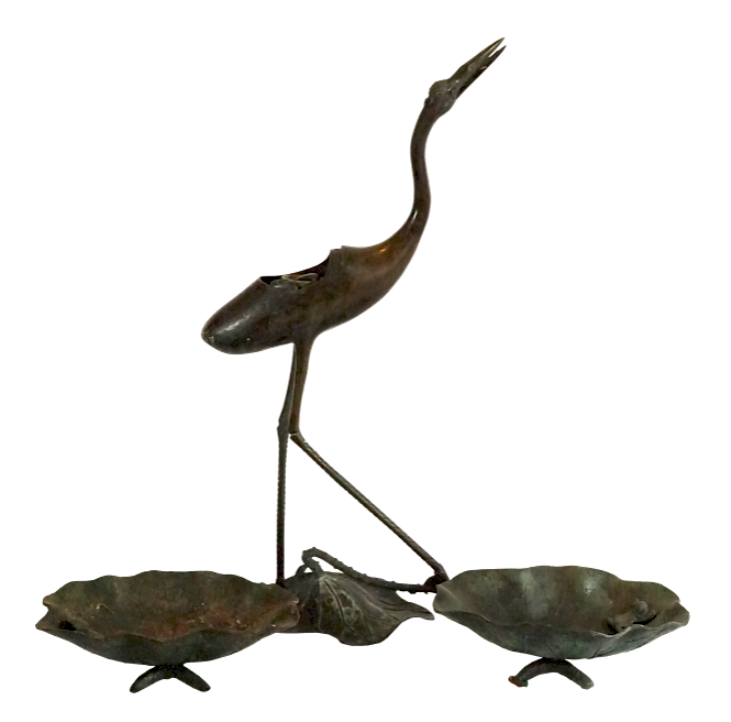 Appraisal: Bronze Heron Garden Sculpture and Lily Pads Lot Bronze Heron