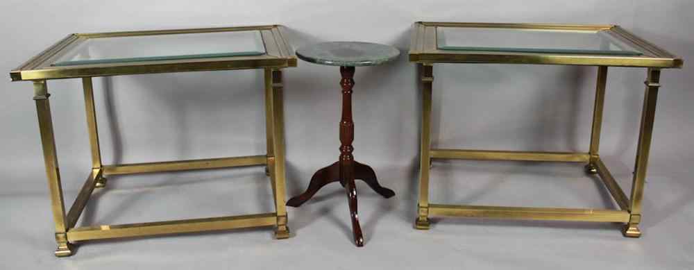 Appraisal: PAIR OF BRASS AND GLASS END TABLES AND A FEDERAL