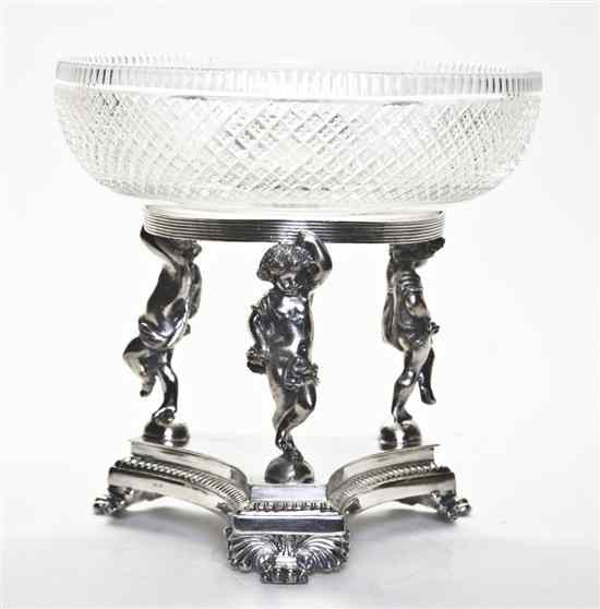 Appraisal: An English Silverplate and Cut Glass Center Bowl the circular