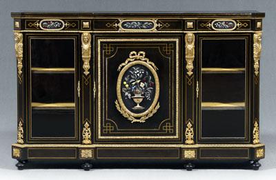 Appraisal: French hardstone inlaid cabinet ebonized surface with elaborate brass inlay