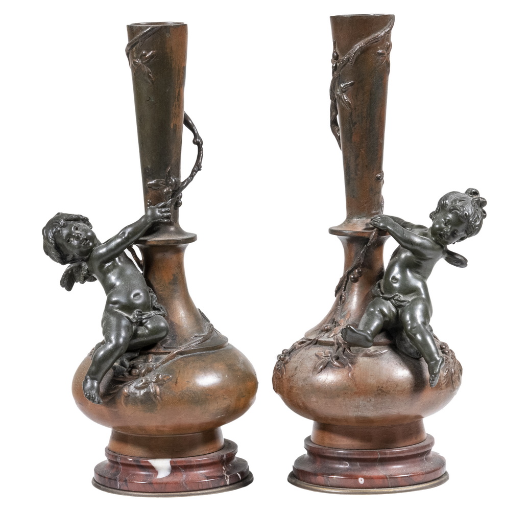 Appraisal: PR OF BRONZE VASES BY AUGUSTE MOREAU FRANCE - Two-toned