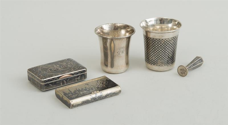 Appraisal: RUSSIAN NIELLO SILVER CUP TWO NIELLO BOXES A RUSSIAN NIELLO