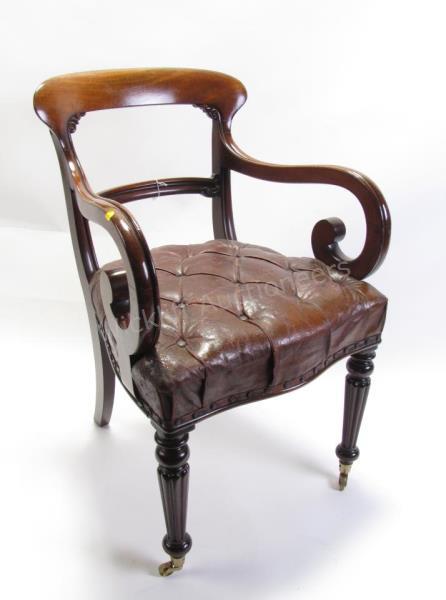 Appraisal: Art Nouveau Antique Armchair with carved fruitwood frame replacement fluted