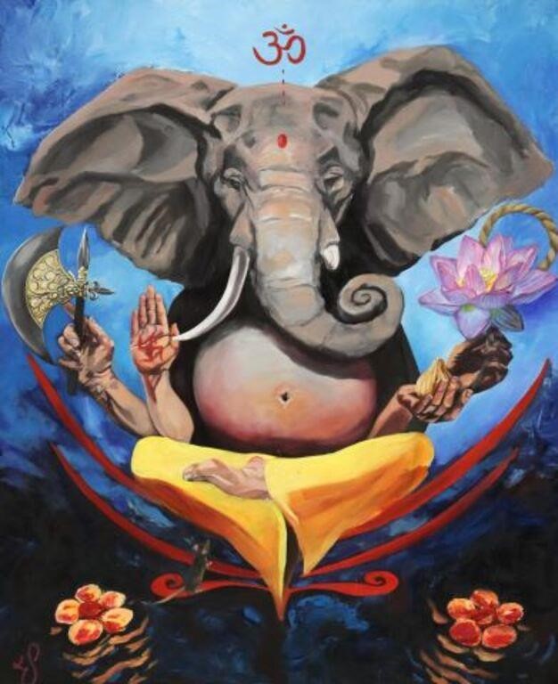 Appraisal: Framed oil on canvas painting Ganesh signed lower left LS