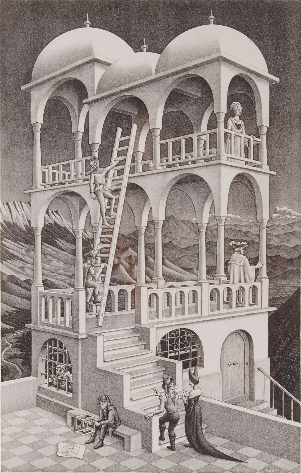 Appraisal: MAURITS CORNELIS ESCHER Dutch - Belvedere lithograph on Holland paper