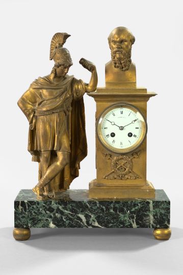 Appraisal: French Gilt-Brass and Verde Antico Marble Figural Mantel Clock fourth