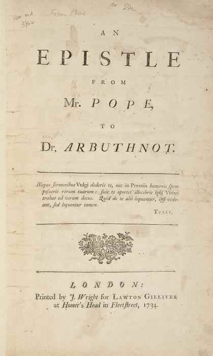 Appraisal: Pope Alexander An Epistle from Mr Pope to Dr Arbuthnot