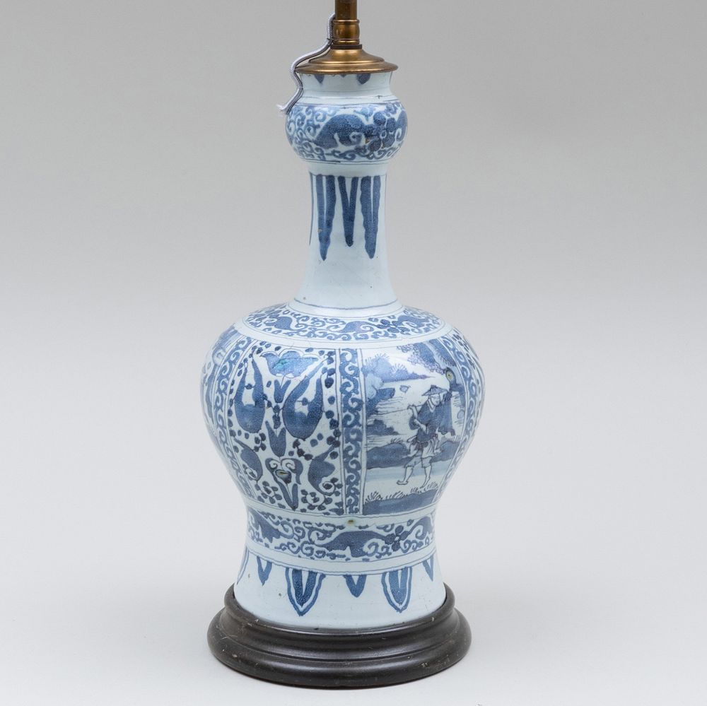 Appraisal: Dutch Delft Blue and White Bottle Shaped Vase Mounted as