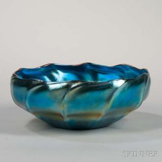 Appraisal: Large Tiffany Blue Favrile Bowl Art glass New York early