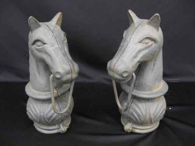 Appraisal: Pair of Figural Cast Iron Hitching Post Tops horseheads ''