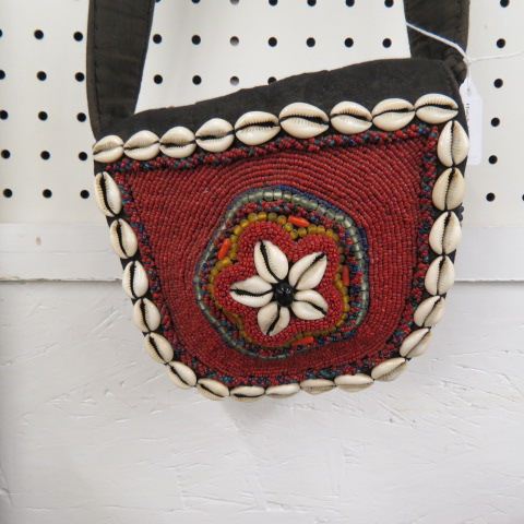 Appraisal: African Handbag beaded shell design on leather